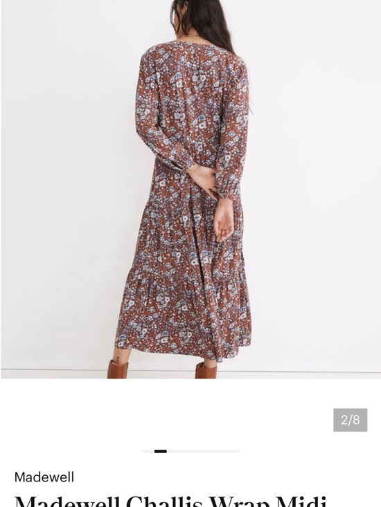 Madewell Dresses & Skirts - Madewell Brown Floral Midi Dress with Blue Accents
